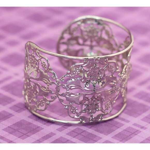 Vintage Art Nouveau Elven Floral Stylish Silver Tone Cuff Bracelet 7 inch - V2 - Picture 3 of 4